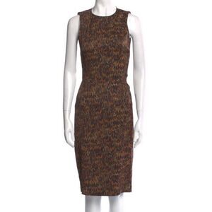 Brown Michael Kors Collection Feather Print Midi Dress Women’s Size 2 Made Italy